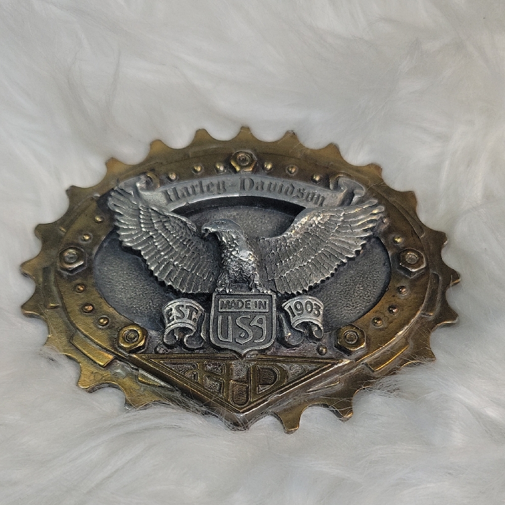 Harley-Davidson Vintage 1993 3D Silver and Brass Belt Buckle